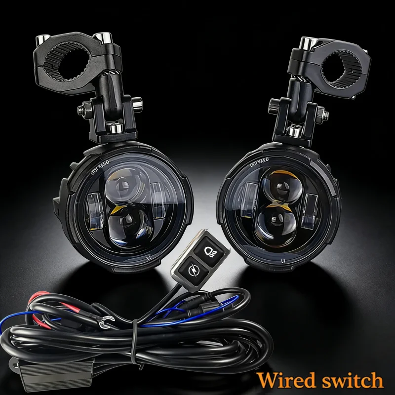

Pair 100W LED Motorcycle Auxiliary Fog Lights Dual Color Driving Spotlight Headlight Flasher Waterproof Universal Moto Lamp