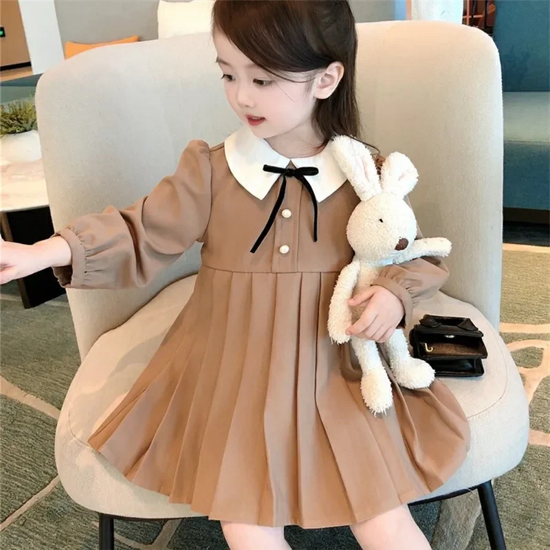 Girl Dress Spring Autumn Baby Children Clothing Personality Tide Korean Fashionable Doll Collar Princess Pleated 2024