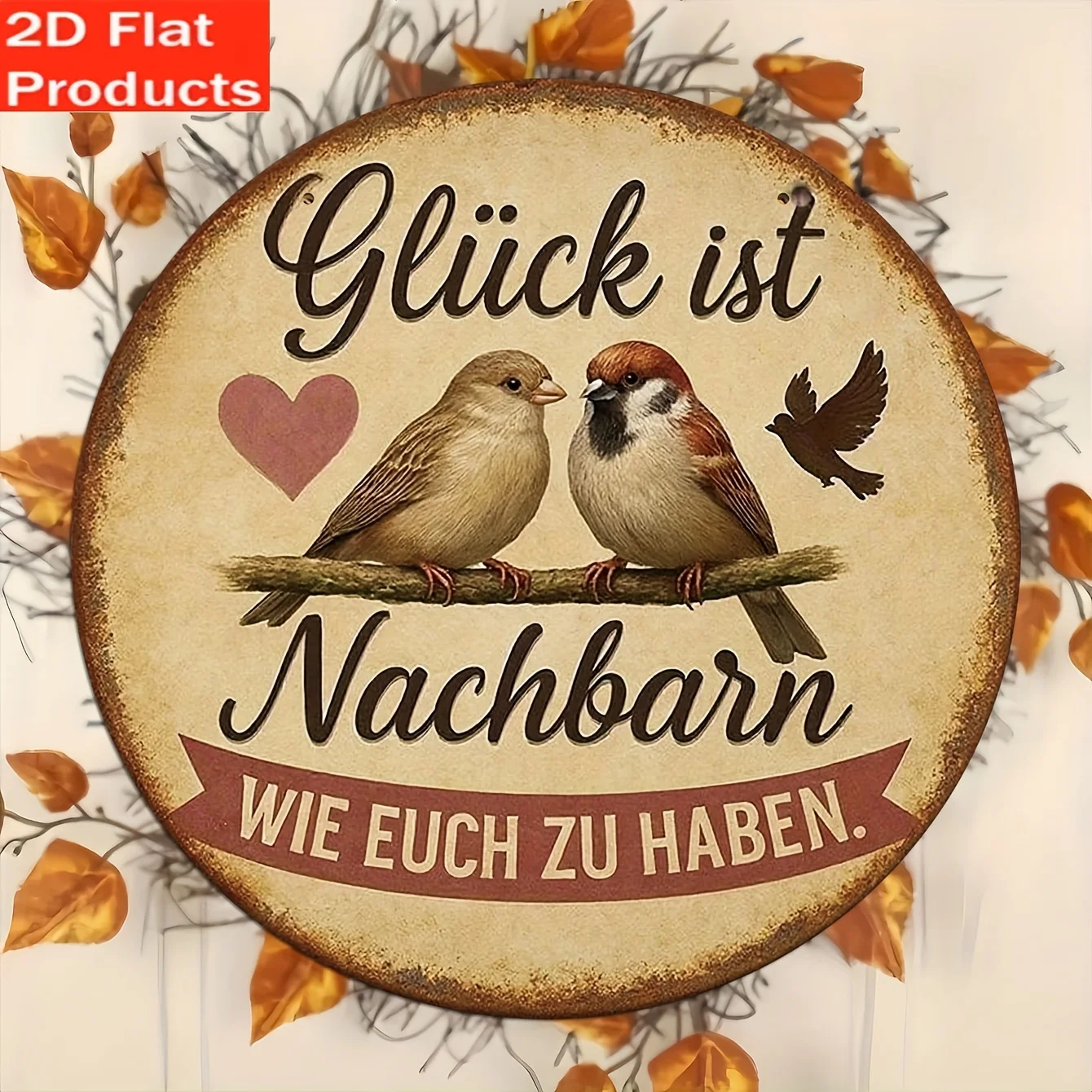 2D Flat, 2D Flat Decorative Plaque and Ornament - 1pc Vintage Wooden German Sign, 