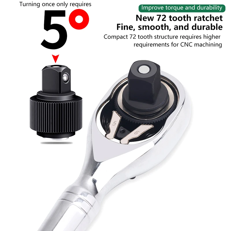 Compact Dual-Size 72-Tooth Ratchet Wrench With Short Handle - Fast, Efficient Auto Repair Tool