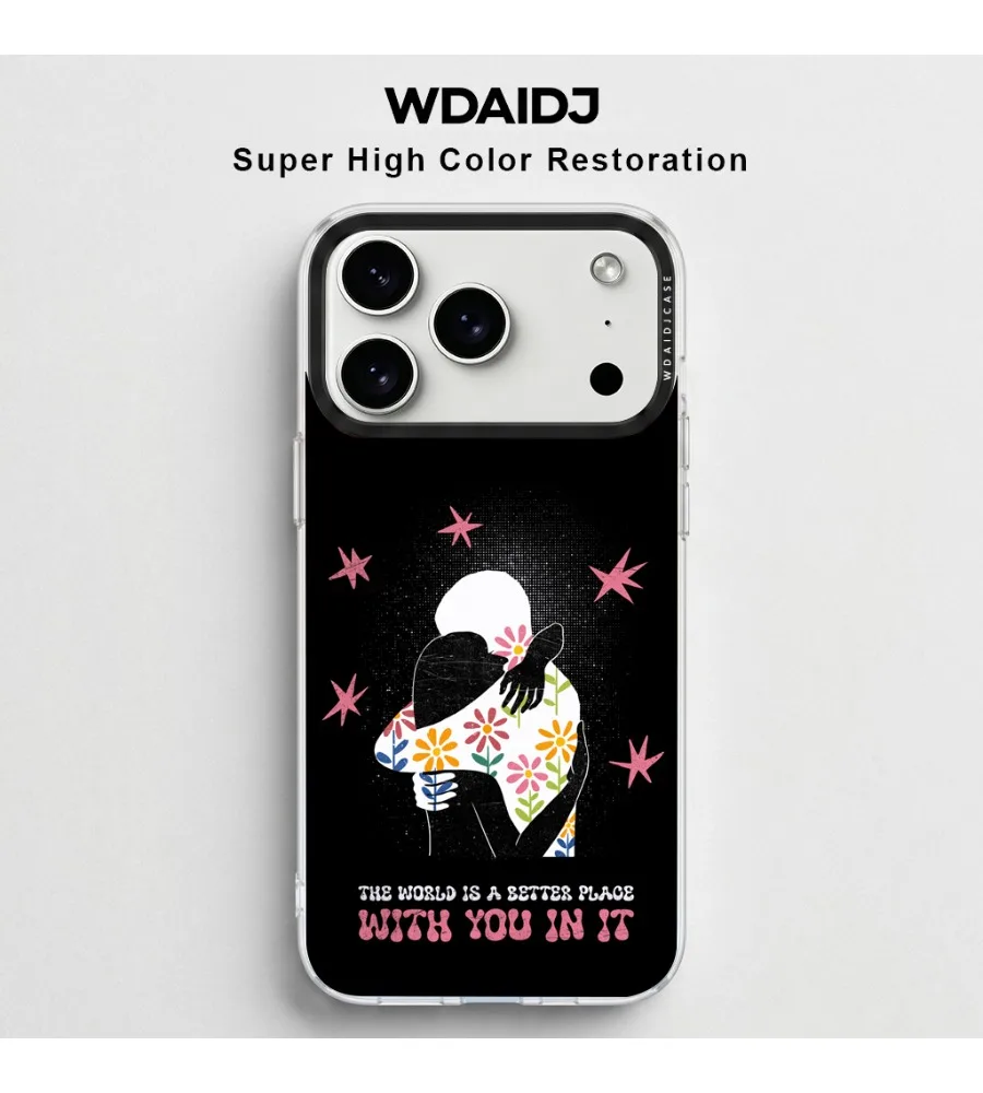 

Grunge Style Hugging Silhouette With Floral Details Phone Case For iPhone 13 14 15 16 17 Sentimental Retro Charm