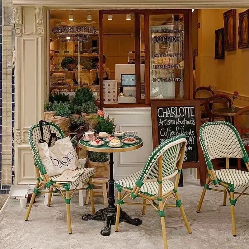 

Outdoor tables and chairs courtyard French rattan retro rattan chairs