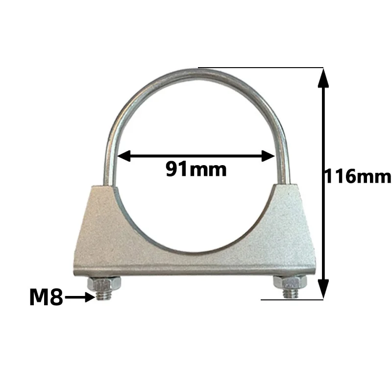 For Exhaust Pipe U-Bolt Clamps 3-Pack M8 Thread Galvanized Steel for 47mm 53mm 91mm Diameters Thermal Expansion Ready