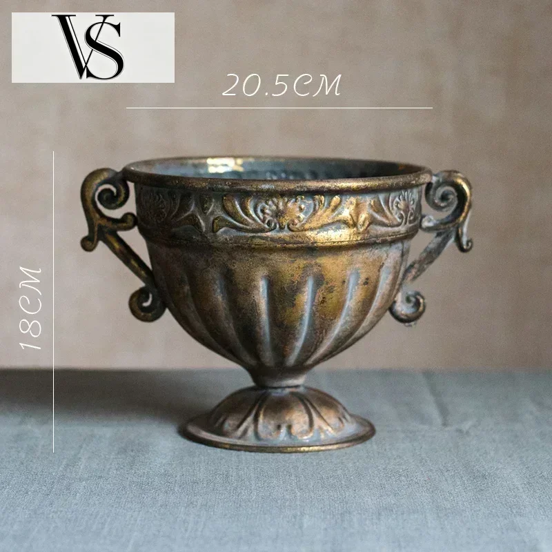 Nordic Silver Decor Golden Chinese Flowers Goblet Pot Classical Decoration Salon Case Old Vintage Iron Vases Flower Room Home