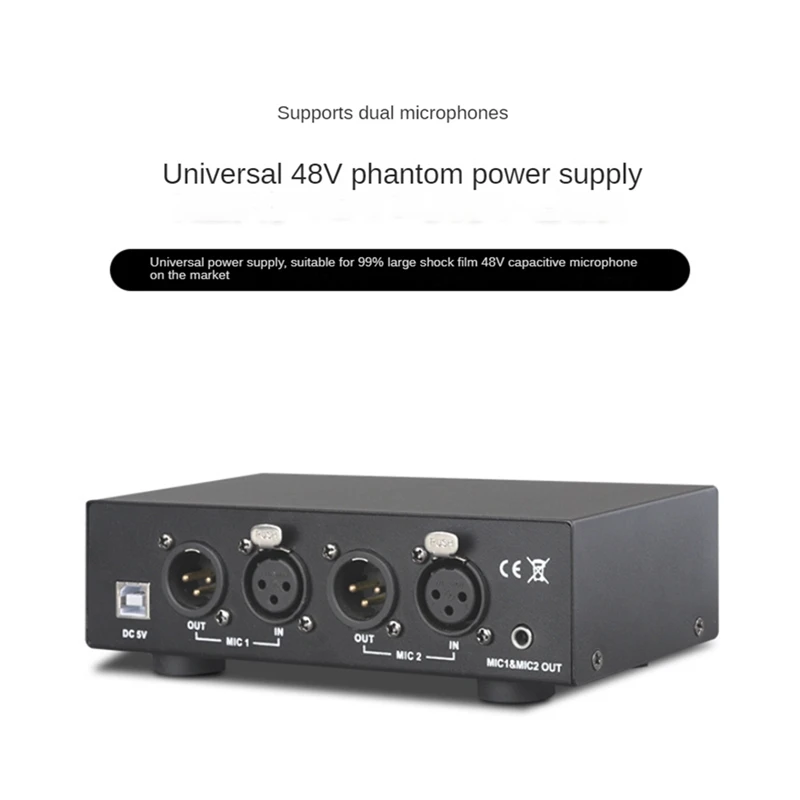 2 Channel 48V Universal Compact Phantom Power Set Kit For Condenser Microphone Music Recording Equipment