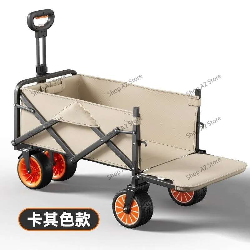 Portable Folding Electric Camping Cart, Powered Hand Push Camper Trailer for Outdoor Picnic Travel Easy Transport