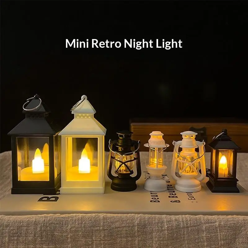 1Pcs Dollhouse Miniature Kerosen Lamp Home Decor Toy Mini Led Retro Glowing Lantern Simulation Cande Light Night Lamp