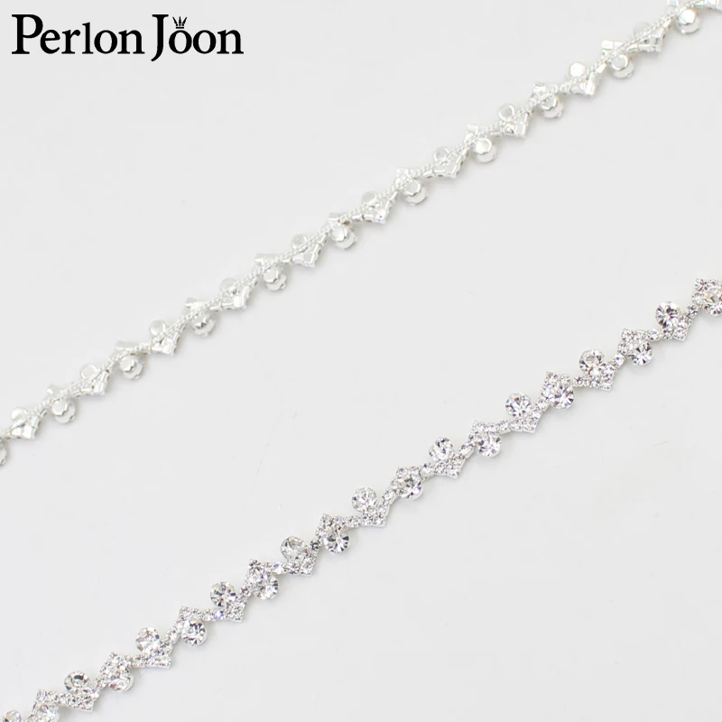 1 Yard 1cm S-shape Rhinestone Trim Bending Crystal Silver Metal DIY Chain Women Clothing Decorative Shoes Accessories ML059