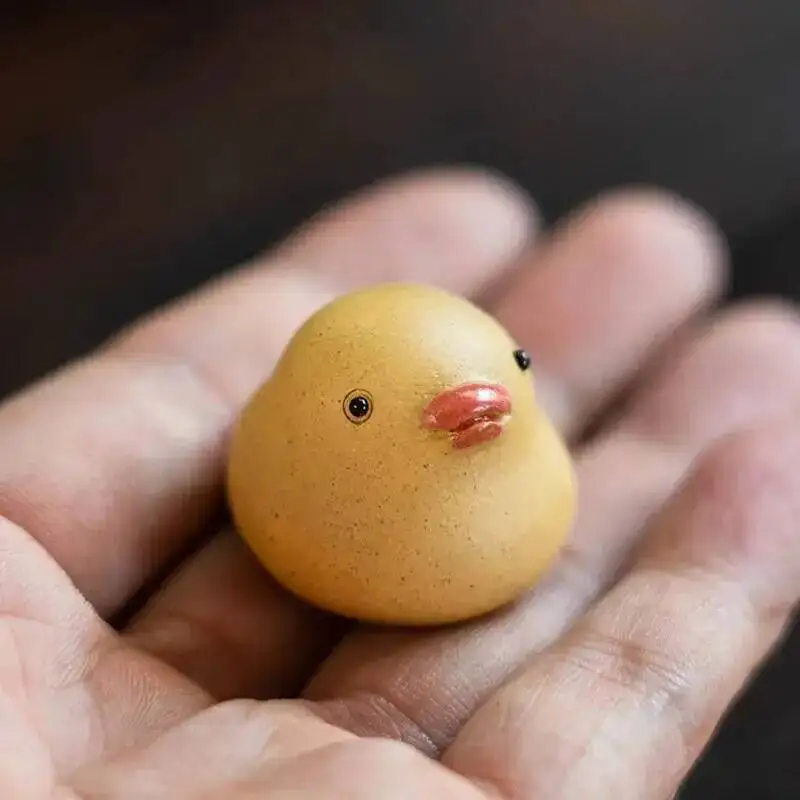 Yixing Zisha Tea Pet Little Yellow Duck Ornament Chick Can Be Raised Handmade Tea Play Tea Table Home Tea Set Accessories