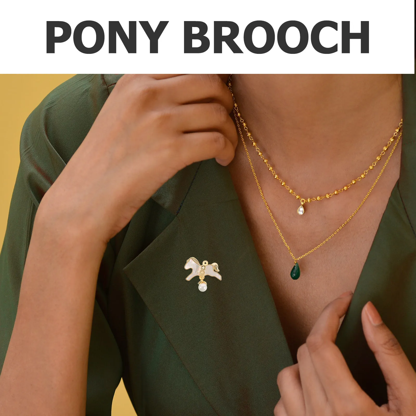 Horse Brooch for Women Girls Men Elegant Pearl Accent Lapel Pin Chinese New Year Zodiac Animal Badge Festival