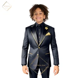 Men's stylish 2-piece suits, children's birthday wedding special occasion dresses, custom peak lapel gold trim dresses