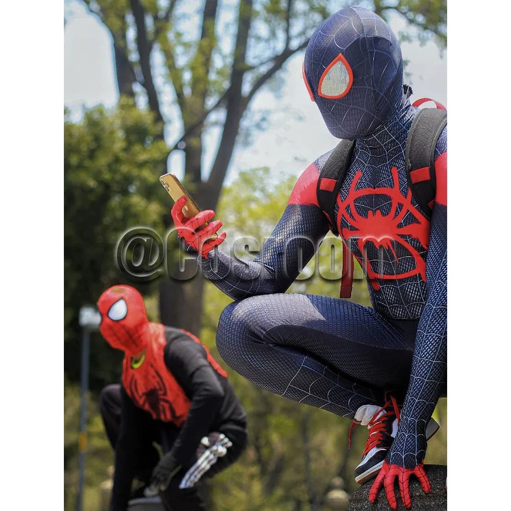 Miles Morales-大人の男性のためのスパイダーマンコスプレスーツ,全身タイツスーツ,ハロウィーンの衣装,全身ジャンプスーツ