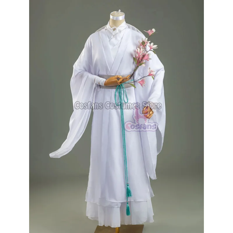 Xie Lian Cosplay Kostuum Tian Guan Er Fu Cosplay Xielian Pruiken Bamboe Hoed Prop Wit Han Fu Anime Outfit Unisex Kostuums Schoenen