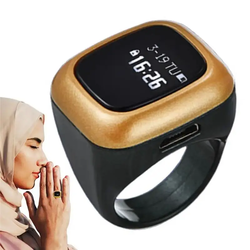 AB08-Prayer Finger Counter Multifunctional Counter Ring Smart Digital Display Finger Counter Alarm Clock Al-Fatiha Counter