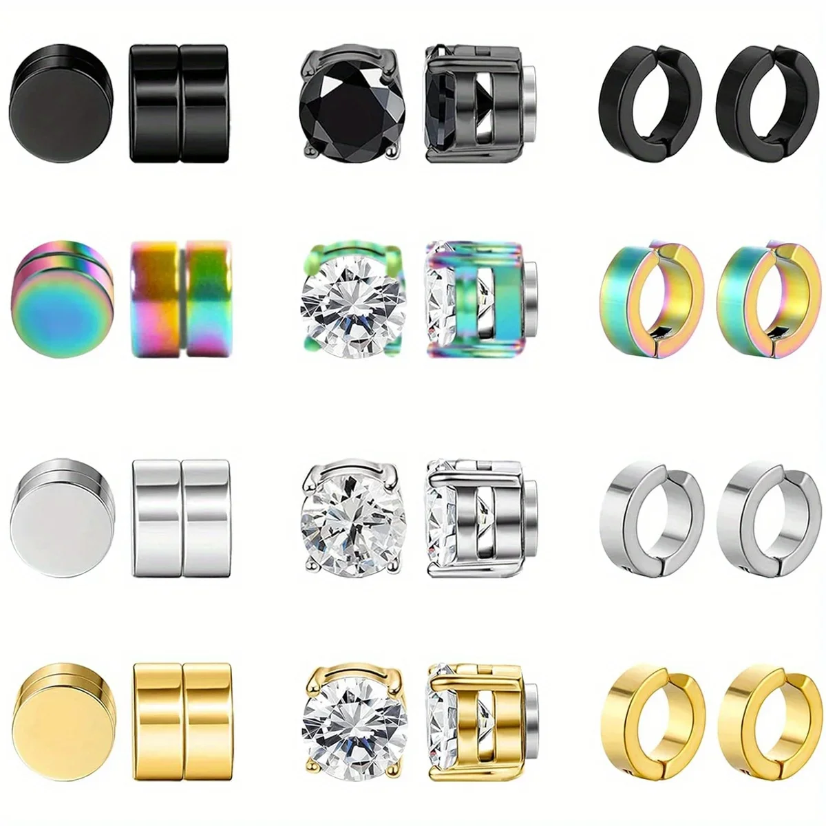 1-12 Pairs Magnetic Stud Earrings For Men, Stainless Steel Magnetic Clip On Earrings, Non Piercing Earrings Unisex