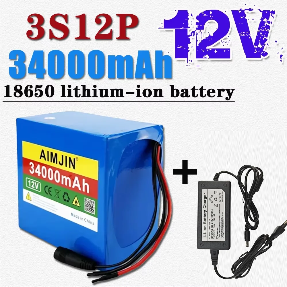

12.6V, 34000MAh, 3S12P Battery 12V 34Ah, BMSLED, Speaker Tool, Toy Car, Lithium Ion Battery 18650, Rechargeable Battery