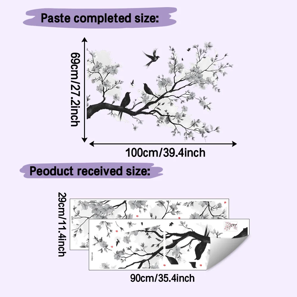 Black White Flowers Wall Stickers Branch Bird for Blossom Wall Sticker Home Decoration Girls Living Room Bedroom Wall Decal