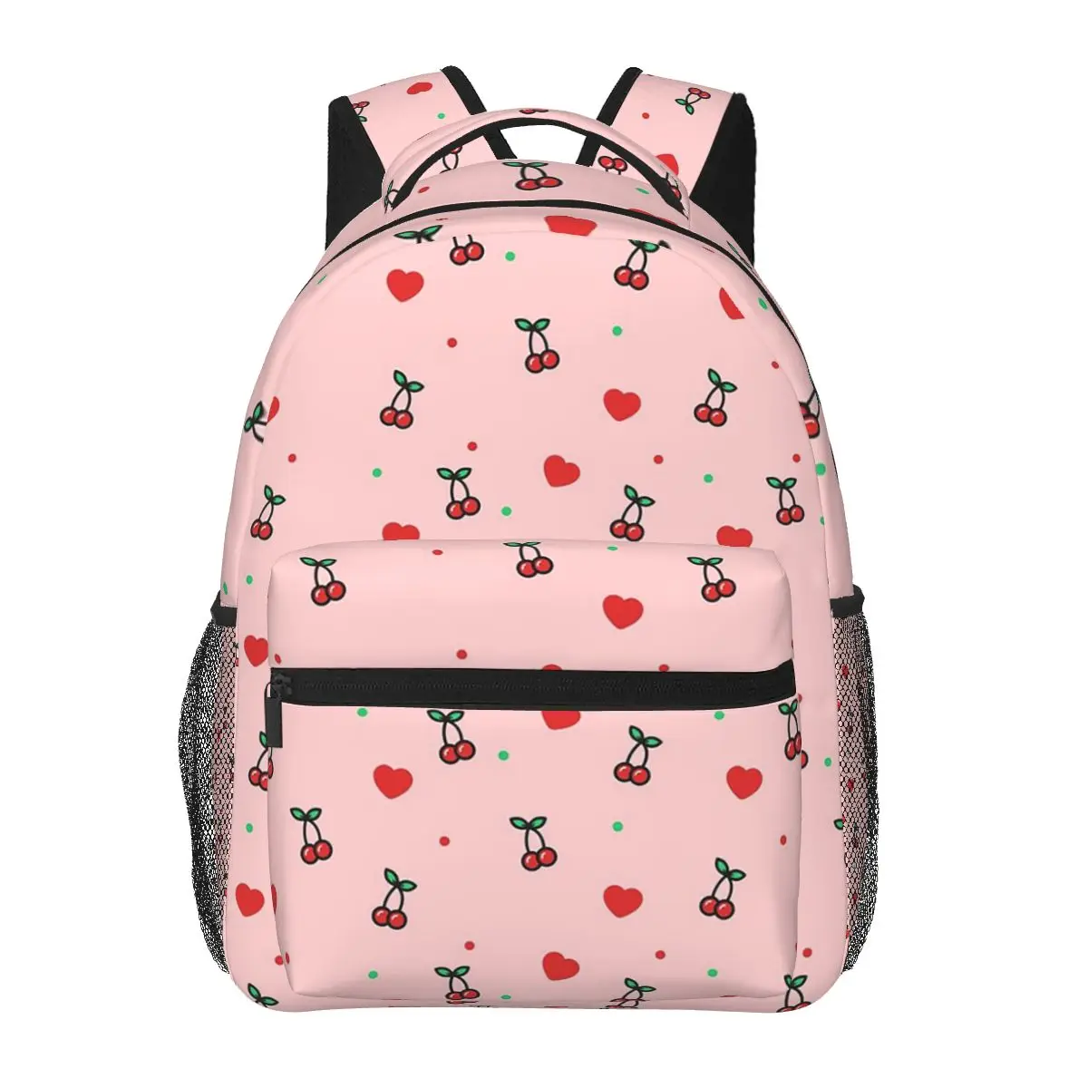 

Cherry Heart Design Pattern With Pink Background Student Backpack School Bag Daypack for Boys Girls Fashion Bookbag Shoulder Bag