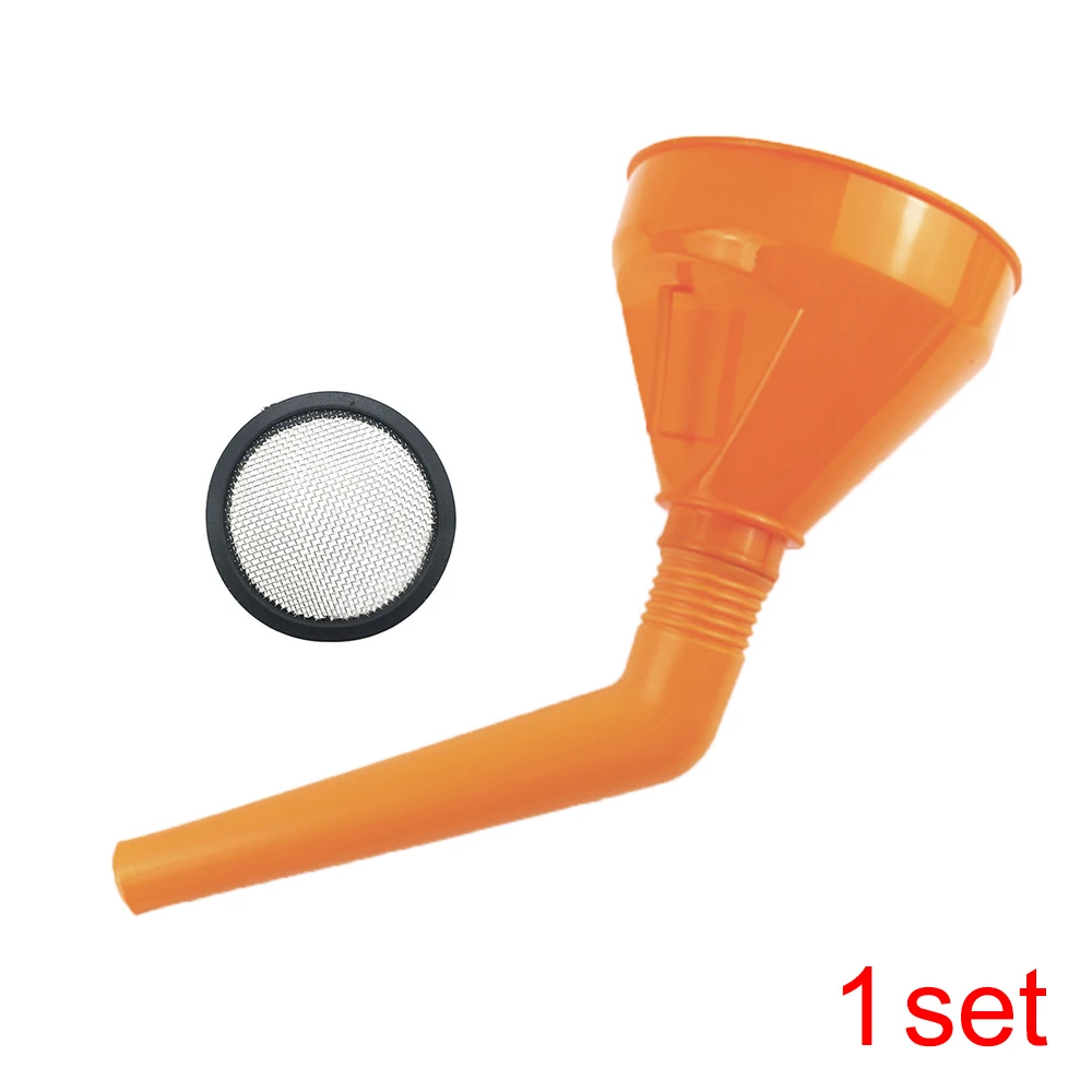 1Pcs Universal Detachable Flexible Car Water Oil Funnel Petrol Diesel W/ Spout & Filter Orange Removable strainer brass