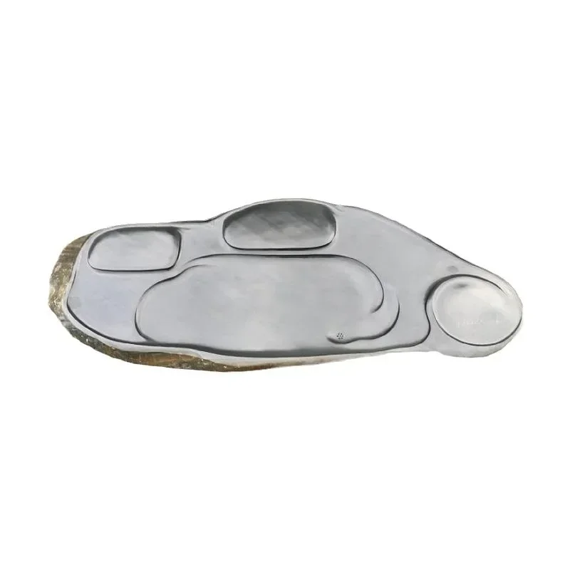 Natural inkstone plain surface tray retro sea wool stone  set gold skin black stone tea table