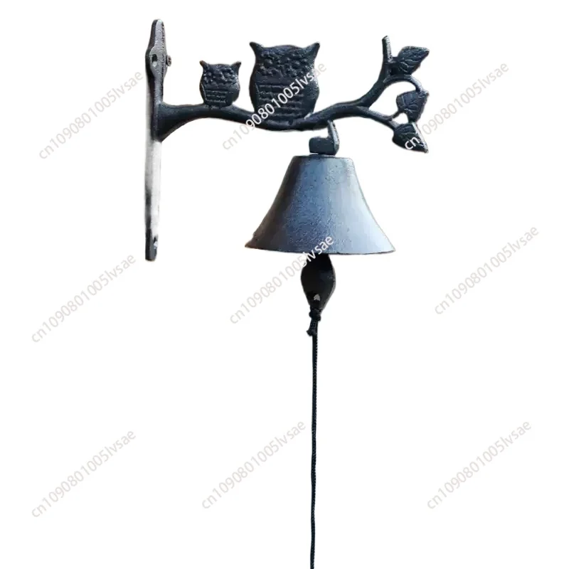 Owls On Branch Cast Iron Wall Bell Black Mother Baby European Home Garden Decor Antique Hand Cranking Iron Welcome Door Bell