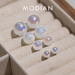 Modian Rainbow Shell Pearl 6 8 10 12MM Stud Earrings 925 Sterling Silver Fashion Simple Ears Stud For Women Dating Jewelry
