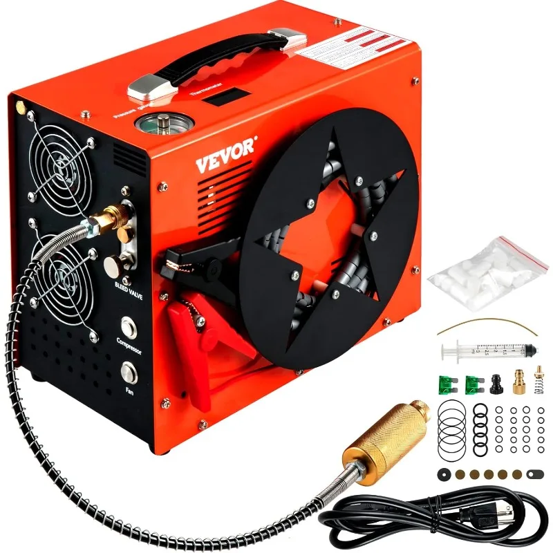 VEVOR PCP Air Compressor, Auto-stop Powered by DC 12V Car or Home AC 110V/220V, 4500Psi/30Mpa/300Bar w/Built-in