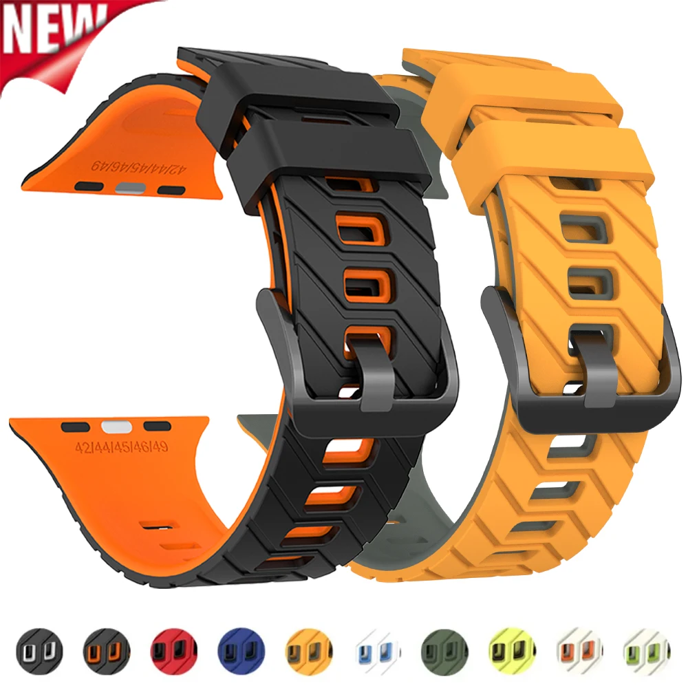 Silikon-Sportarmband für iWatch Ultra 3/2 49mm 42 44 45 Zweifarbiges Band für Apple Watch S11 10 46mm 9 8 7 SE3 Elastisches Armband