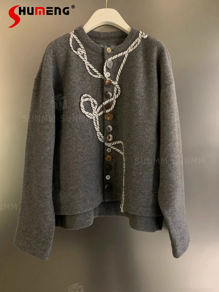 

Мужчины Женщины 2025 Осень Зима Новое Высококачественное Шикарное Пальто Однорядное Несколько Пуговиц Новое Искусство Куртка С Круглым Вырезом Пальто Красивые Куртки