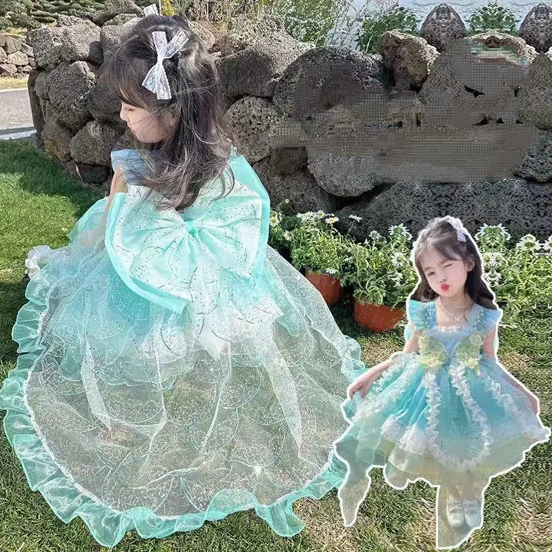 New Lolita Luxury Children Princess Dress High-End Summer Sleeveless Lace Kids Girls Dresses With Bow For Birthday Party