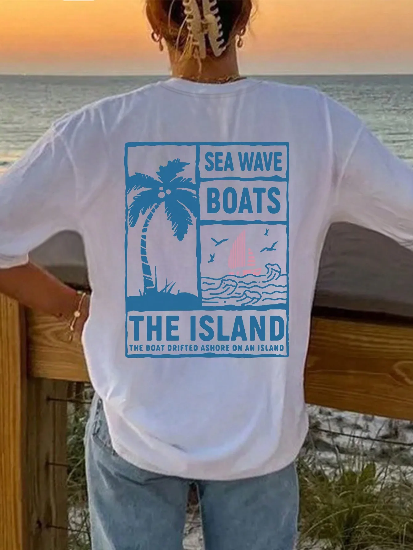 Summer Short Sleeve T-Shirt Oversized Ocean Beach T-Shirts Vintage Surf T Shirt Aesthetic Summer Vacation Tops Fashion Clothes