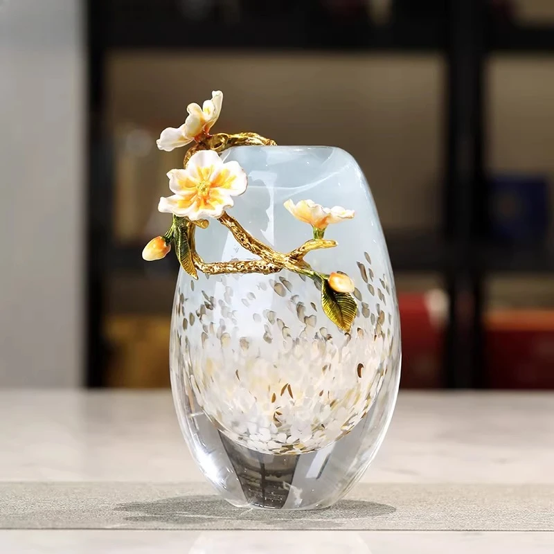 Enamel color snow wave light luxury glazed vase flower ware living room study ornament housewarming opening gift