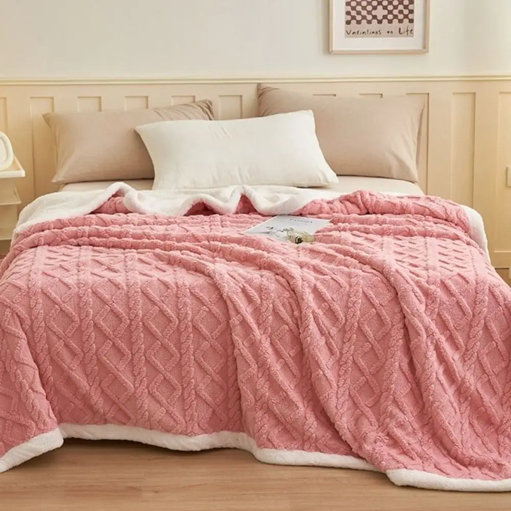 Multi Functional 180*200cm Double Layer Fleece Blanket Warm Thickened Throw Blanket Soft 3D Jacquard Plush Blanket Dormitory