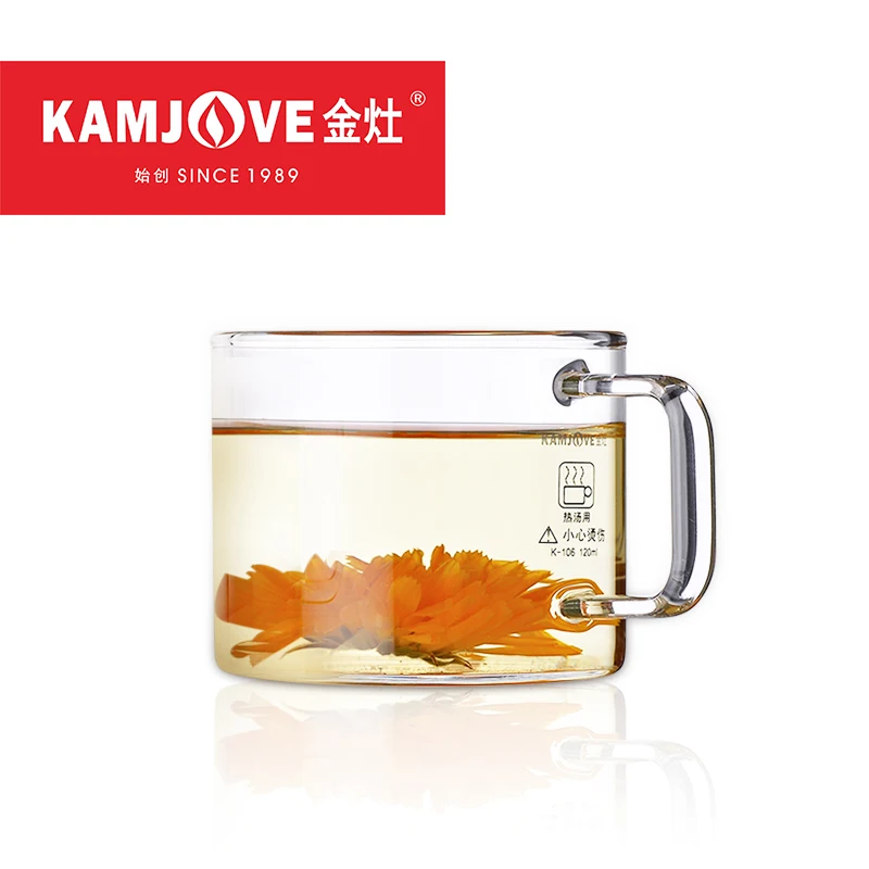KAMJOVE 80ML/120ML Glass Tea Cup Thickened Handle High Borosilicate Heat Resistant Glass Cup Household Coffee Cup,Water Cup