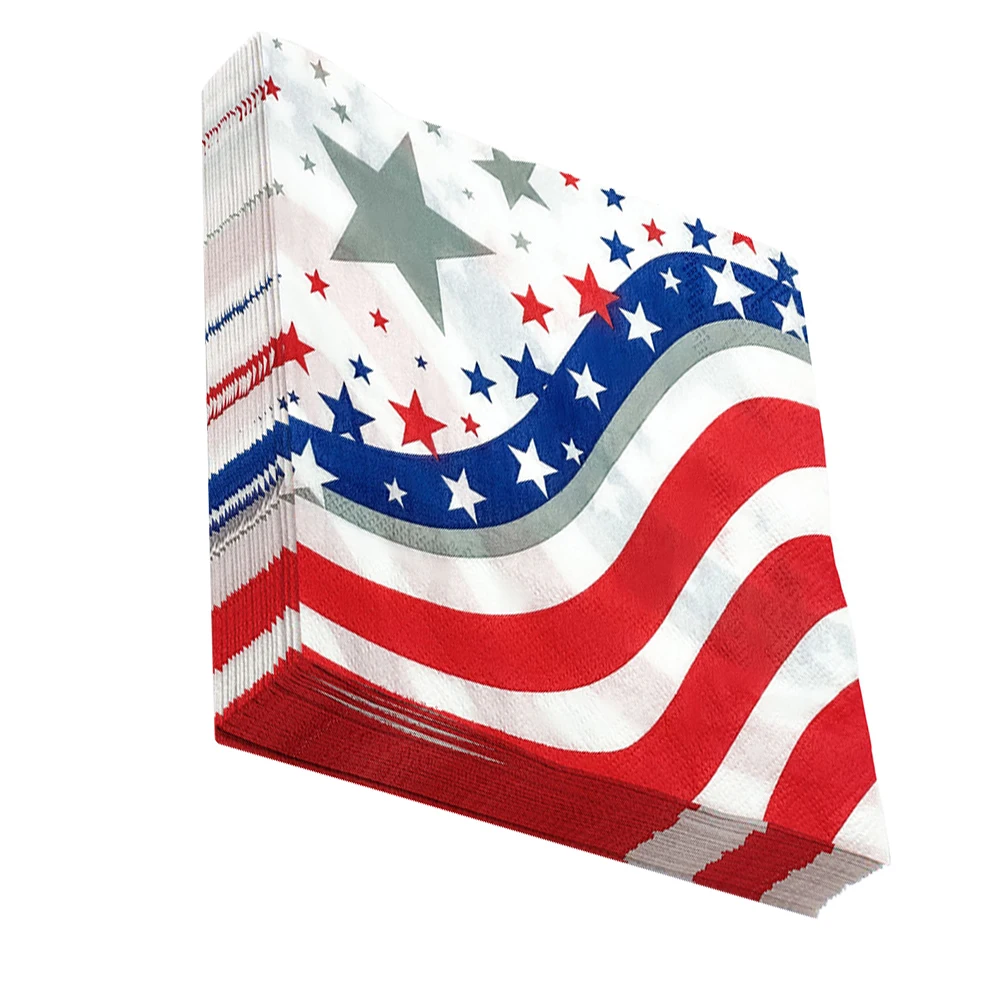 

40pcs Flag Napkins 33x33cm Red Blue Star Print Disposable Paper Towels Independence Day Party Supplies Festive Tableware