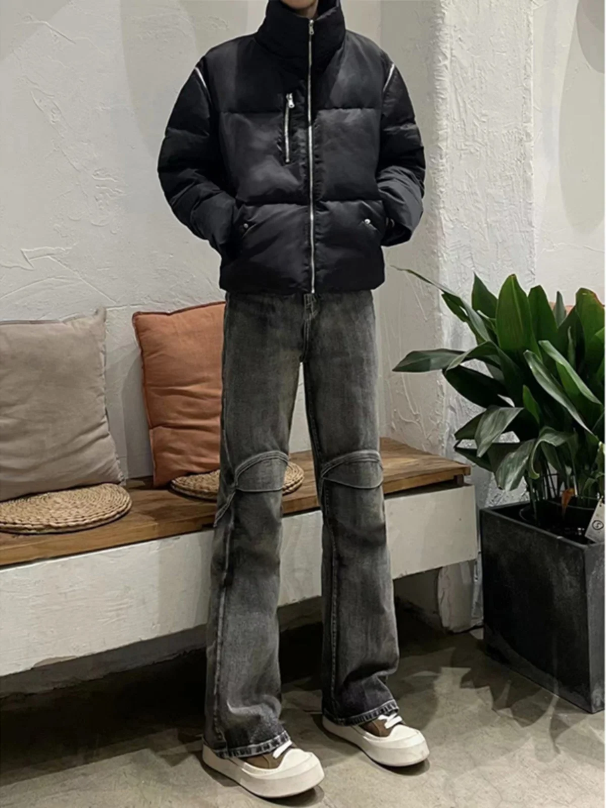 

e ey Spliced Jeans Men's Spring Autumn Sle Cleanfit Haome High Street Leg Lengthening OOTD Clothing Pants
