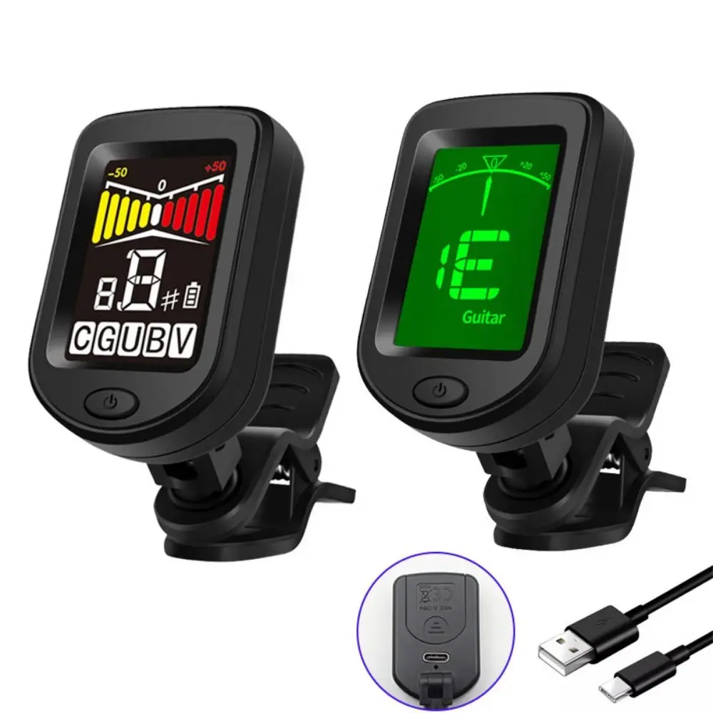 Clip on Mini Guitar Tuner LCD Display Mini Clip-on Tuner for Guitar Rechargeable 360° Rotatable Digital Instrument Tuner