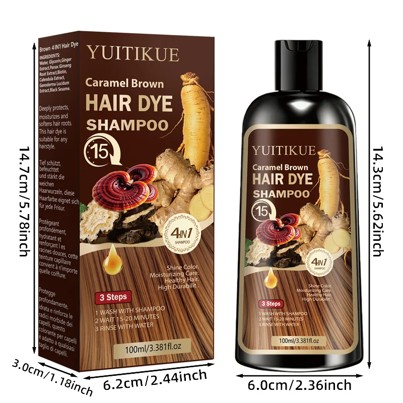YUITIKUE Karamellbraunes Haarfärbe-Shampoo – 4-in-1 feuchtigkeitsspendendes Haarfarbe-Shampoo, langanhaltendes Haarfärbemittel für alle Haartypen – Detail 10