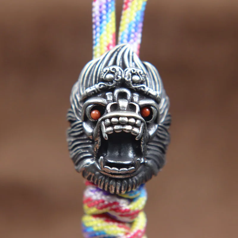 

Monkey King Fighting Buddha Knife Beads Retro Brass EDC Outdoor Tool DIY Paracord Handmade Accessories Keychain Lanyard Pendants