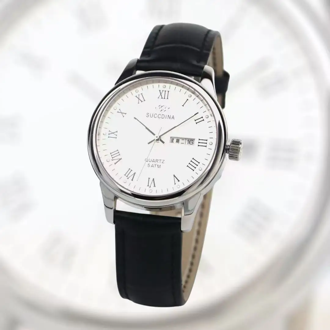 

Деловые мужские кварцевые часы из нержавеющей стали с ремешком из натуральной кожи, роскошные наручные часы в классическом стиле для взрослых