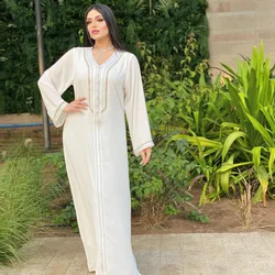 Muslim Woman Velvet Dress solid muslim fashion Full Sleeve Hooded Neck Elegant Casual Moroccan Autumn Abaya AB084