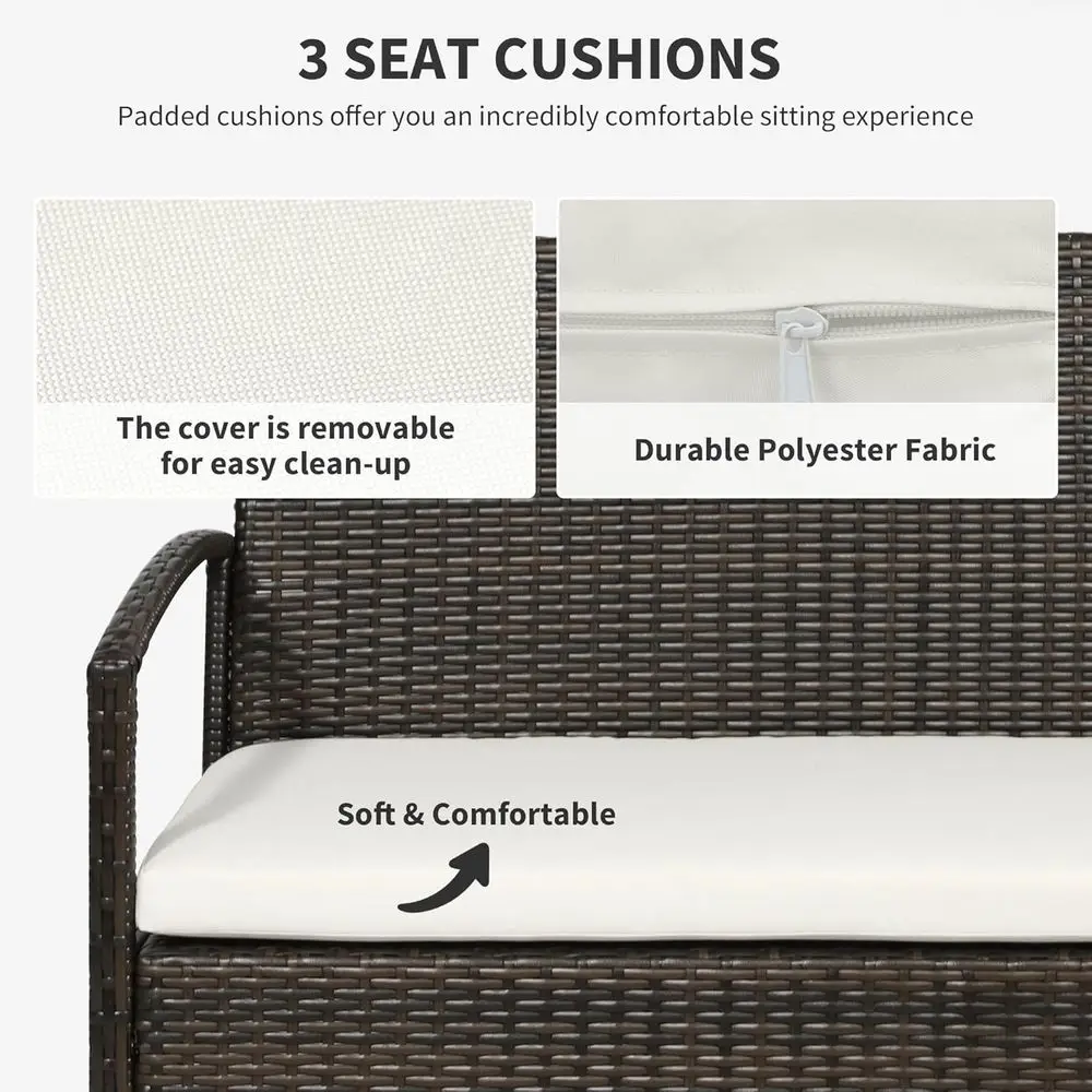 Set da conversazione in vimini PE per interni ed esterni da 4 pezzi con sedie, divano a due posti, cuscini, tavolo in vetro per cortile, prendisole, piscina,