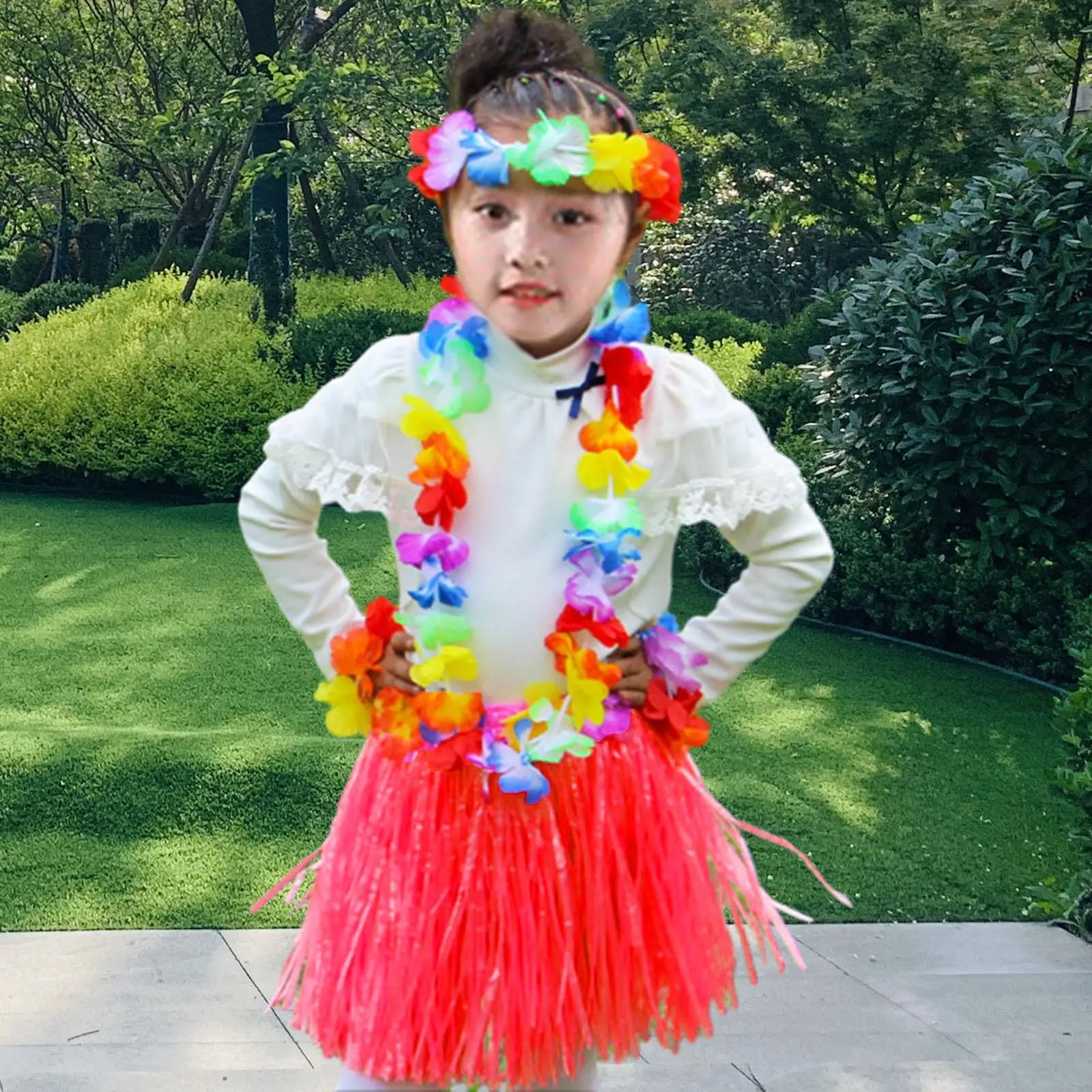 5x Hawaiiaanse rok Raffia rok ketting en hoofdband outfit kostuum set roklengte 40cm