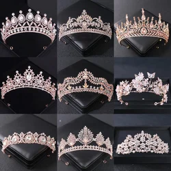 Diademi e corone di cristallo Color oro rosa strass Prom Princess Diadem accessori per capelli da sposa da sposa gioielli corona diara