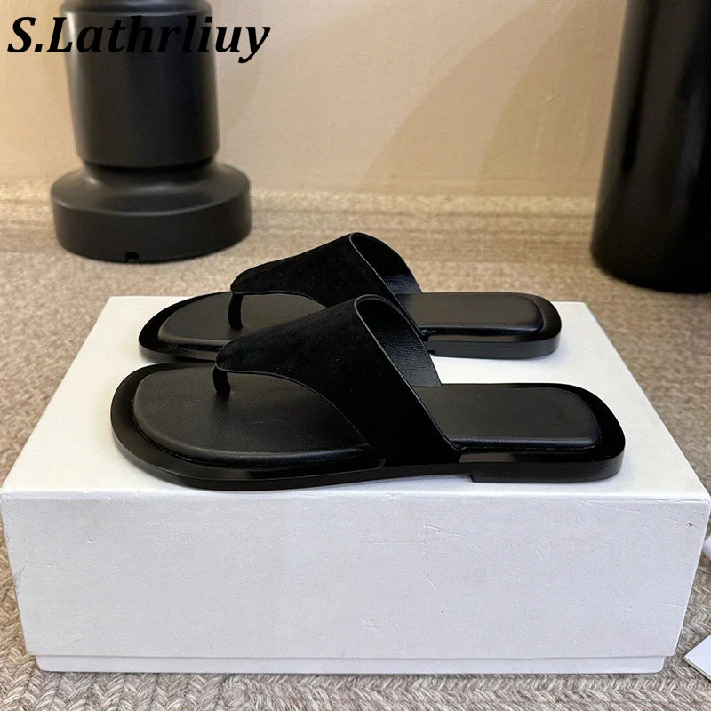 Summer 2026 suede solid-color slippers women's simple and versatile Roman sandals outdoor vacation leisure flat beach shoes