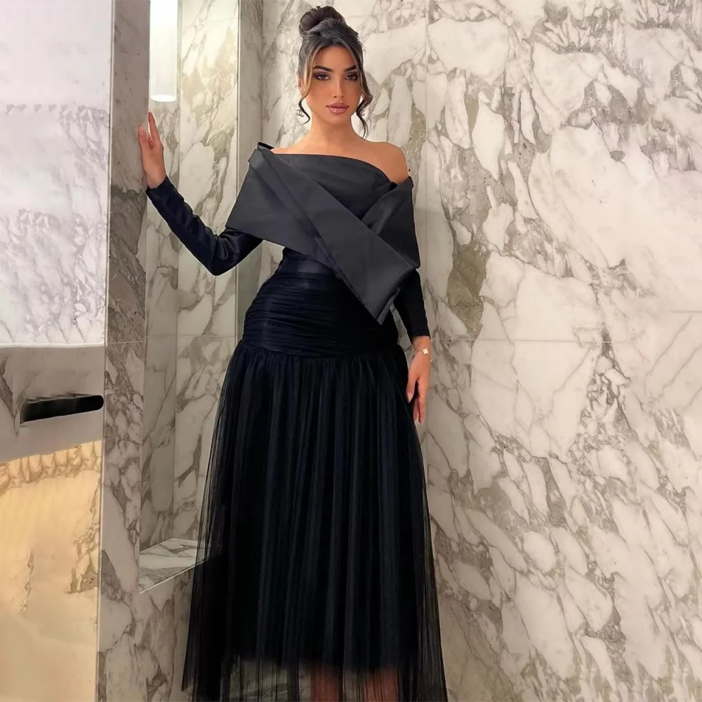 Aangepaste prachtige a-lijn ruches dames galajurk boothals charmante halve mouw vloerlengte feestjurk dames avondjurk