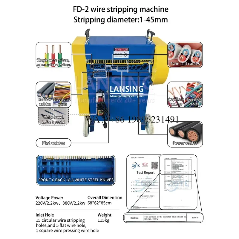 Wmwmnu Multifunctional FD-2 Cable Peeling Wire Stripping 1-45mm 1200kg/day 5 Stainless Steel Blades for Soft