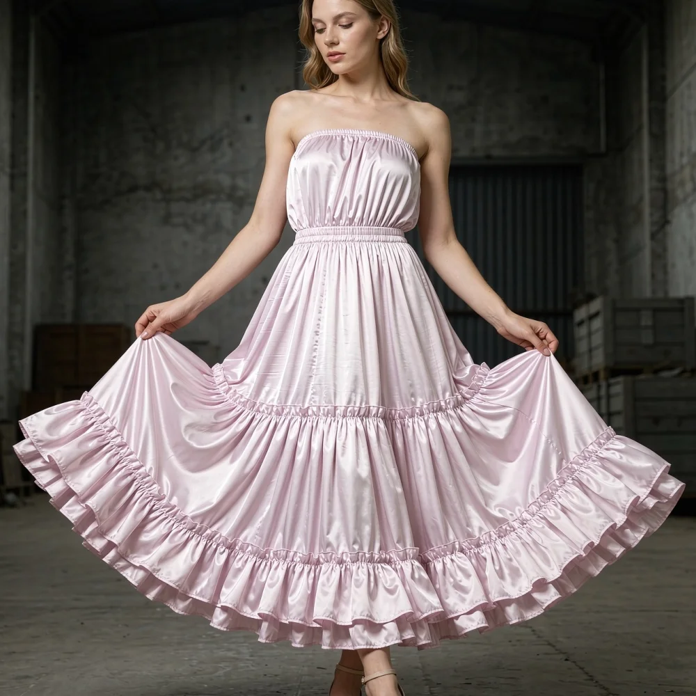 Spaghetti Strap Sweetheart Prom Gown Elegant Pink Satin A-Line Tea Length Lace Women High Quality Party Formal Dress