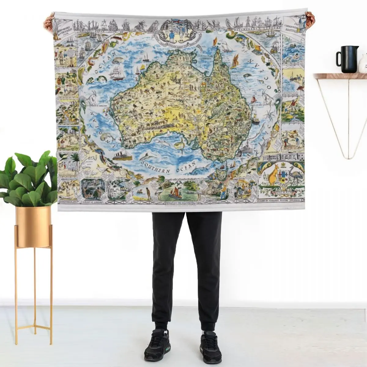 

Antique Map of Australia, Patriotism and Resources Throw Blanket Luxurious Soft Fuzzy Blanket for Sofa Bed