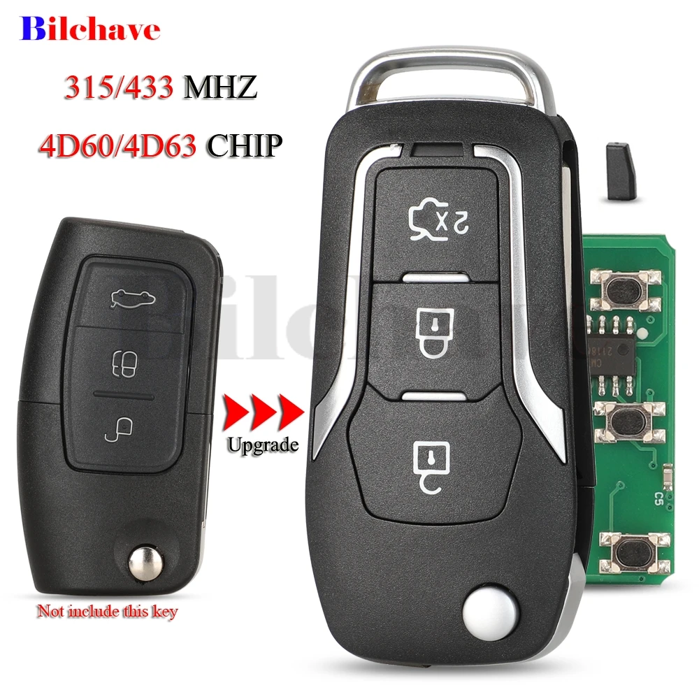 Jingyuqin 315/433MHZ ID60/ID63 Chip Upgrade Flip Remote Car Key For Ford Focus MK Mondeo Galaxy Fiesta C Max HU101 3 Buttons